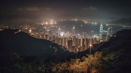 Hong Kong City Skyline from Kowloon Peak at Nighttime