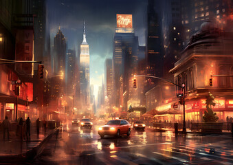 Fototapeta na wymiar NYC, New York city night traffic in the city
