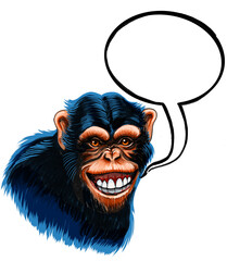 Speaking chimpanzee. Hand drawn ink on paper and hand colored on tablet