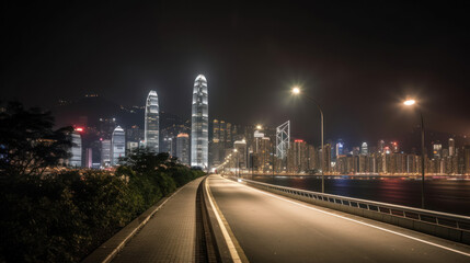 Fototapeta na wymiar Hong Kong City Skyline from Avenue of Stars at Nighttime
