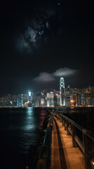 Hong Kong City Skyline from Avenue of Stars at Nighttime