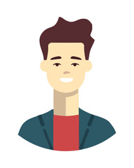 Smiling schoolboy in blue shirt looking at camera