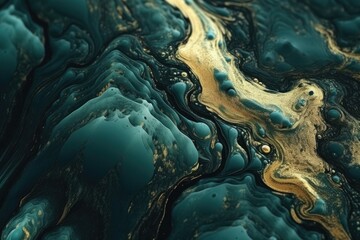 Fototapeta na wymiar Abstract fluid background with gold forming abstract surreal macro landscape, generated with AI, retouched with Photoshop