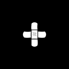 Band aid icon. Adhesive plaster hand drawn iconisolated on black background
