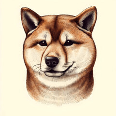 portrait of a shiba inu dog pencil drawing illustration isolated on white background Generative AI