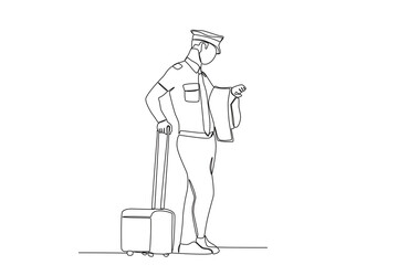 A pilot waiting for the departure schedule. Airport activity one-line drawing