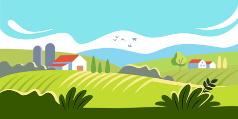 Obraz premium Farm Rural Nature Scene with meadow