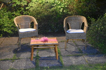 Wicker chairs and table