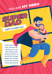 superhero dad with son in arms vector illustration father's day
