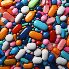 Background of Many Colorful Pills and Capsules. Generative ai