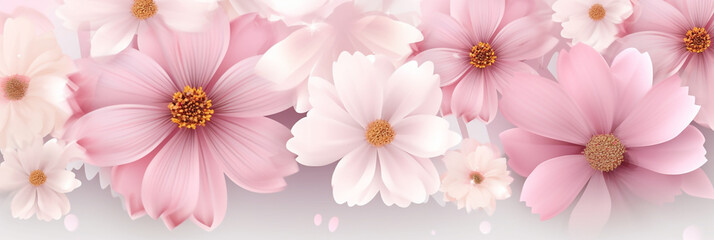Pink and White Paper Design of Cosmos Flowers with Copy Space. generative ai