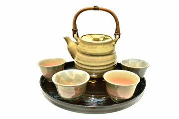 Teapot.Ceramics and ceramic teacups.Isolated on white background.Isolated