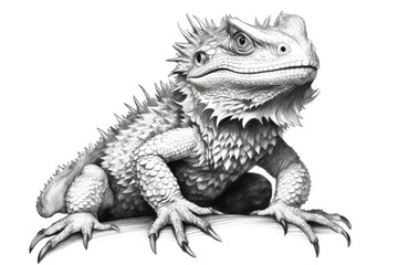 Obraz premium Cute Bearded Dragon drawing on white background - generative AI