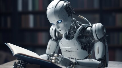 Robot is reading book. Generative AI