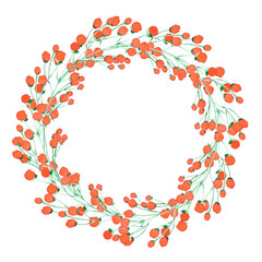 Hand drawn watercolor orange buds wreath on white background. Scrapbook, post card, wedding invitation, album.