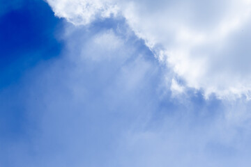 Blue sky background and white clouds soft focus, and copy space.