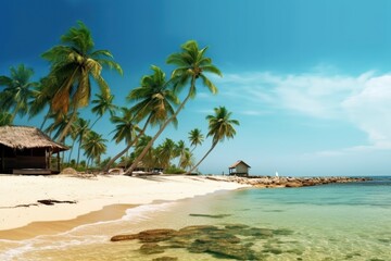 stock photo of beach with coconut tree and beach inn photography Generative AI