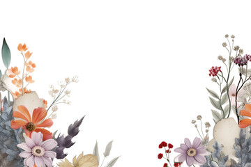 Floral frame border, minimalist style background frame isolated. PNG element, transparent background. Generative AI.