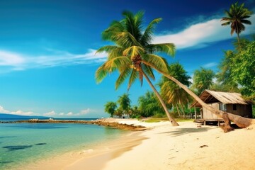 Obraz premium stock photo of beach with coconut tree and beach inn photography Generative AI