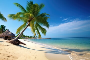 stock photo of beach with coconut tree and beach inn photography Generative AI