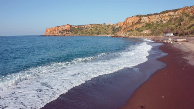 4K aerial - a bird's eye view&nbsp;video (Ultra High Definition) of Torre Conca beach. Amazing morning seascape of Mediterranean sea. Attractive outdoor scene of Sicily, Italy, Europe.