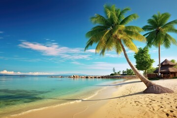 Fototapeta na wymiar stock photo of beach with coconut tree and beach inn photography Generative AI
