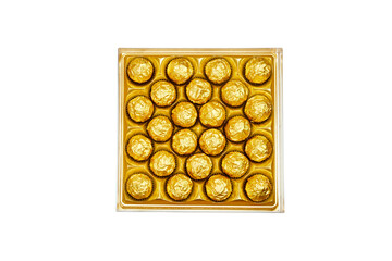 golden premium chocolate sweets box isolated on white for holidays