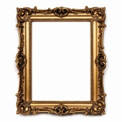 Antique gold picture frame. white background. Generative AI