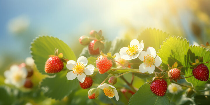 Strawberries. Strawberry glade. Generative ai illustration