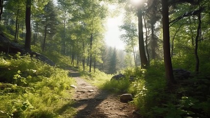 Fototapeta premium Trail in the thick of the forest, generative ai