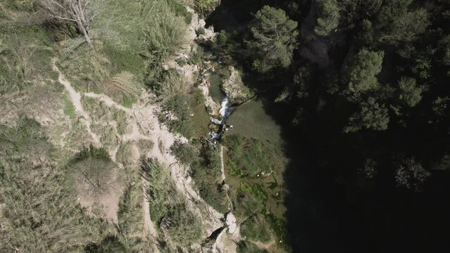 Aerial view of Gorgo de la Escalera with tourists, Anna, Valencia, Spain.