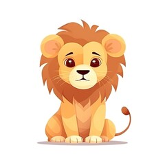 cute lion illustration for kid on white background made with generative ai technology 