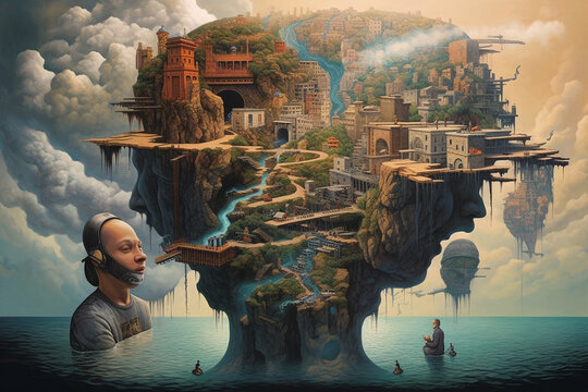 Subconscious mind, unveiling its hidden depths and complexities. the enigmatic landscapes of dreams, desires, fears, and untapped potential. Ai generated