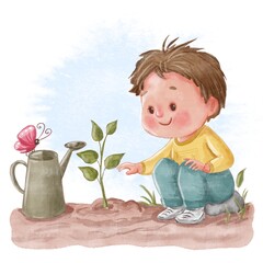 cute kids with flowers and pets