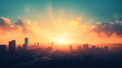 Fototapeta na wymiar City day concept: big city at sunset background, Generative AI