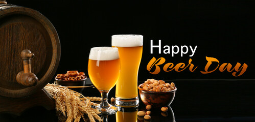 Banner for Happy Beer Day with glasses of fresh beverage