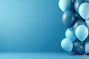 Bunch of big blue balloons object for birthday party isolated on a blue background. Generative AI