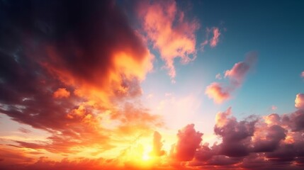 Beautiful sunset sky with multicolor clouds, Generative AI