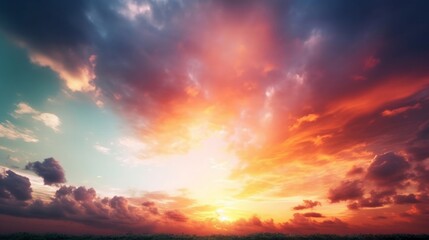Naklejka na ściany i meble Beautiful sunset sky with multicolor clouds, Generative AI
