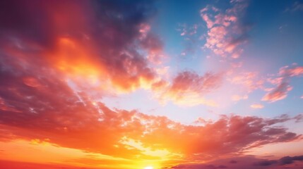Beautiful sunset sky with multicolor clouds, Generative AI