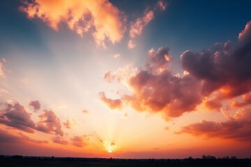 Fototapeta premium Colorful cloudy sky at sunset , quiet sunset background, Generative AI