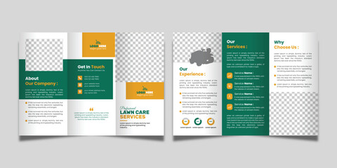 Lawn Care Trifold Brochure Template, Gardening or Landscaper Tri Fold Brochure Design 