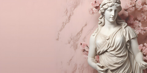 Fototapeta na wymiar Marble statue of an ancient Greek goddess on pastel background