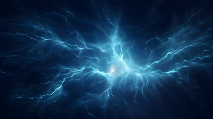 Papier Peint photo Ondes fractales Seamless dark blue background with electric glowing lightning flares effect. Tileable magical neon energy field burst or plasma storm pattern. Power and electricity concept