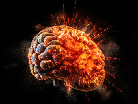 Human brain floating on a gray background. mind blown concept Generative AI