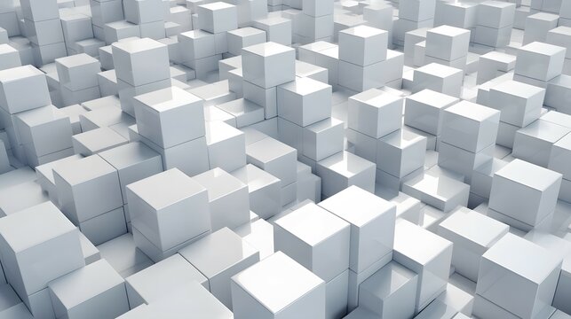 Seamless Abstract Minimal White Isometric Cubes Background Texture Transparent Overlay. Elegant Shiny Modern Geometric Backdrop. Futuristic Subtle Light Grey Building Blocks Pattern. 3d Rendering