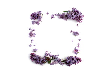 A square is laid out on a white background with lilac flowers.