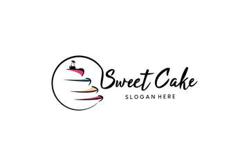 Creative hand drawn abstract stacked sweet cake logo design