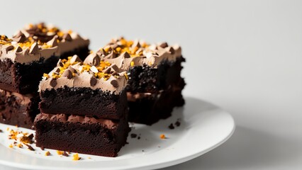 Brownies Cake On White Background. Bakery. Food And Eating Concept. Generative AI