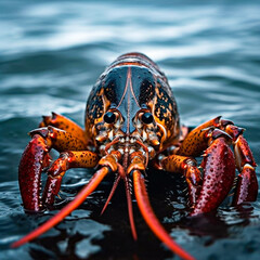 close up of a lobster, spiny lobster in ocean 